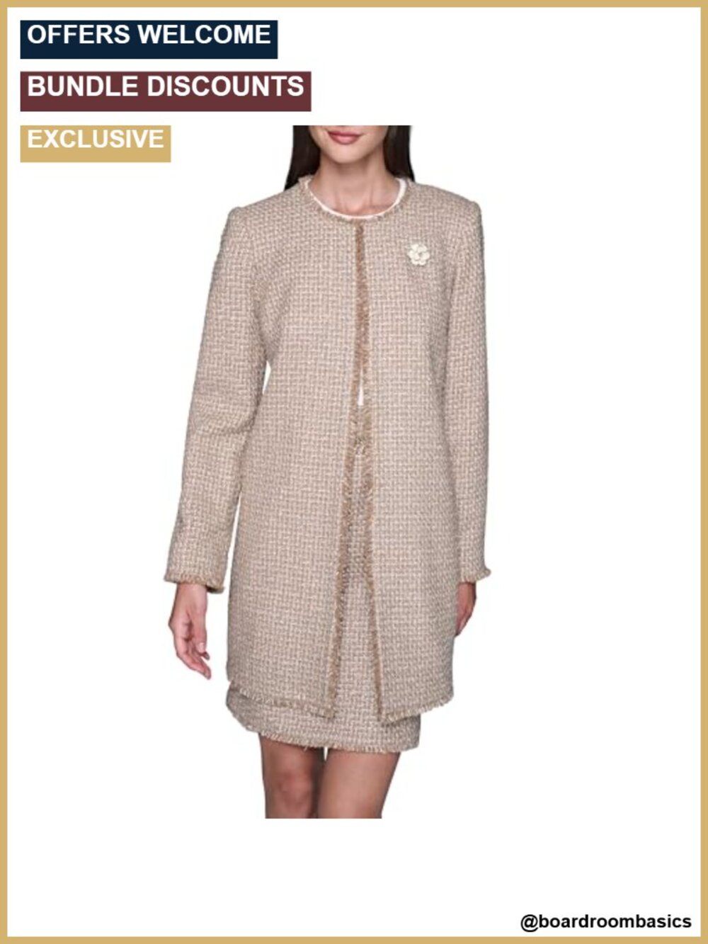Tweed Fringe Trim Single Button Duster Jacket